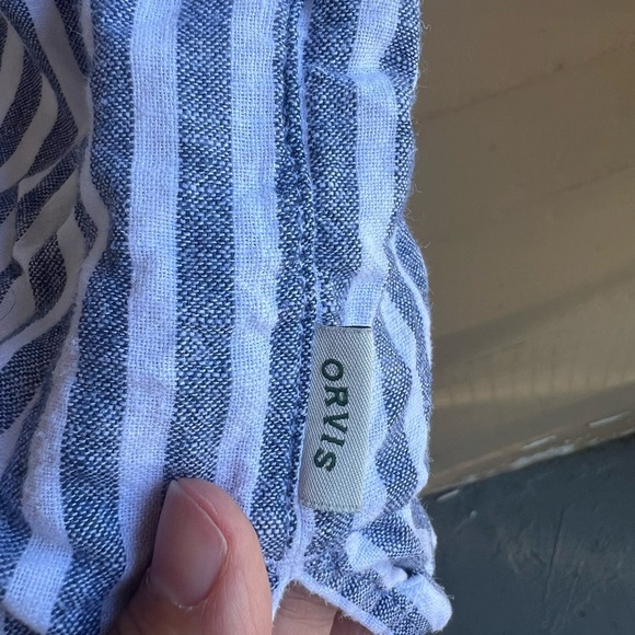 Orvis Striped Linen Button Down Shirt - Size L - Nautical Summer Casual Modest - Picture 7 of 8